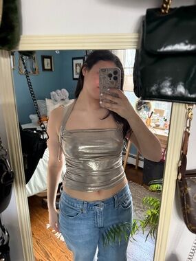 silence + noise Metallic gold Halter Camisole